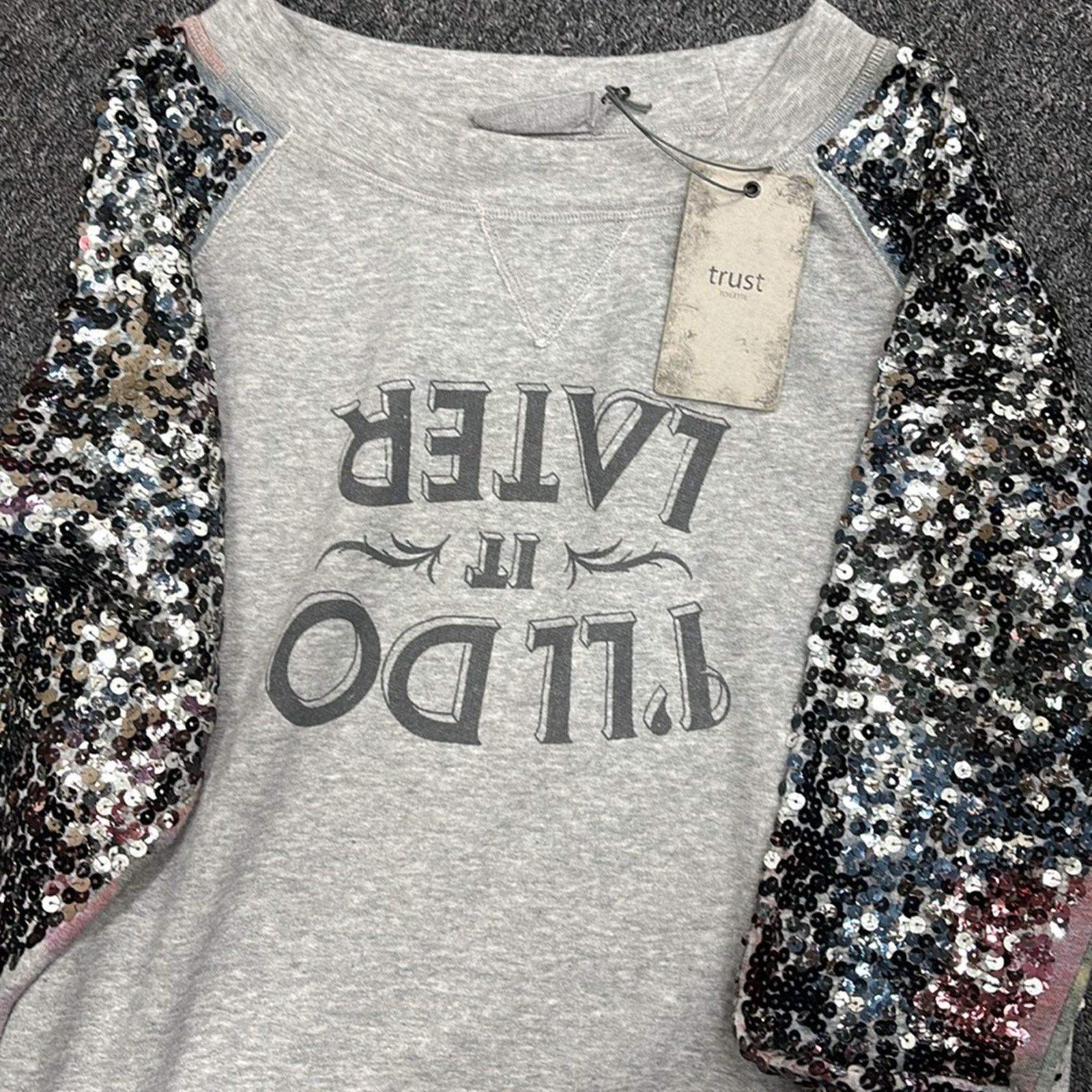 Other NWT Trust Gray Sequin Sleeve Women's Sweatshirt Size S Size S / US 4 / IT 40 - 11 Thumbnail