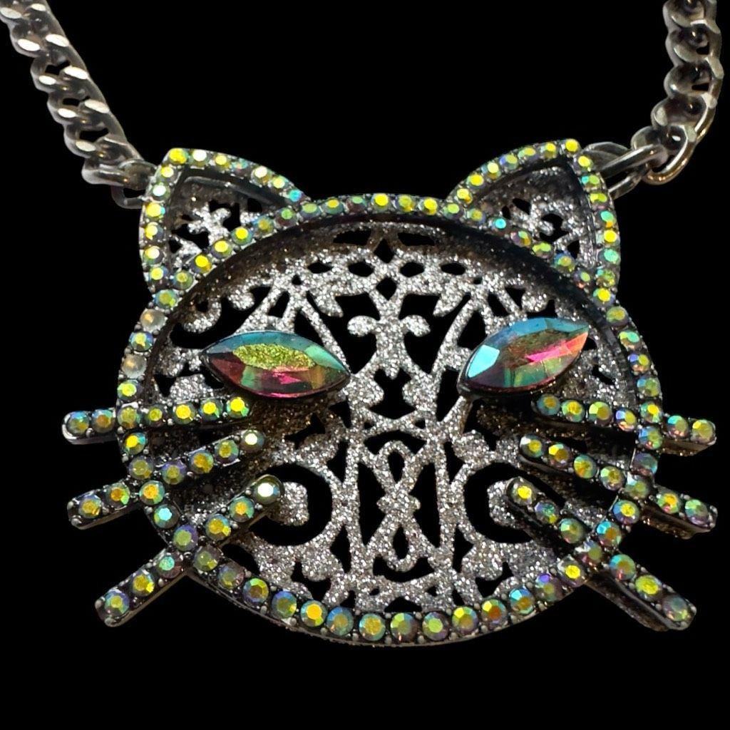 Betsey Johnson BETSY JOHNSON Jewelry Dark Magic Green Blue Eye Black Cat Rhinestone Glitter Sparkly Necklace Size ONE SIZE - 7 Thumbnail