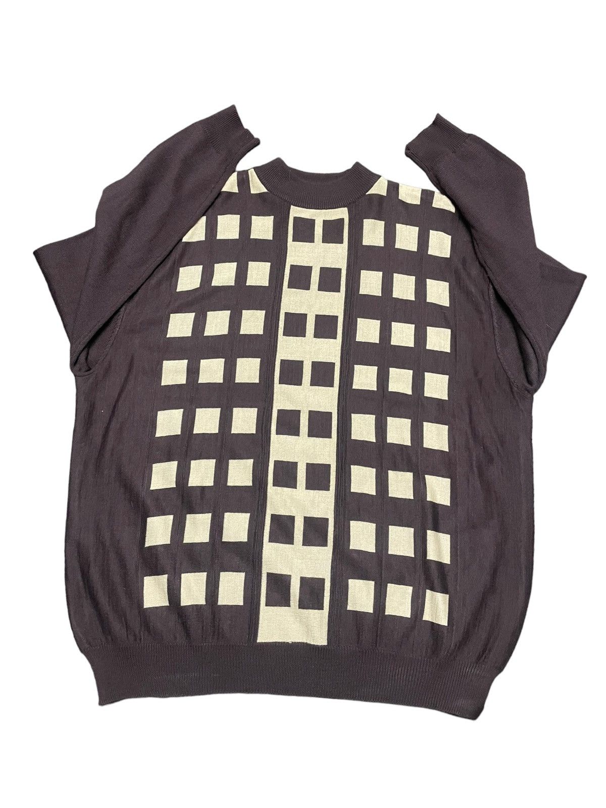 Vintage VTG Brown Checkered Wool Sweater Size US XXL / EU 58 / 5 - 5 Thumbnail