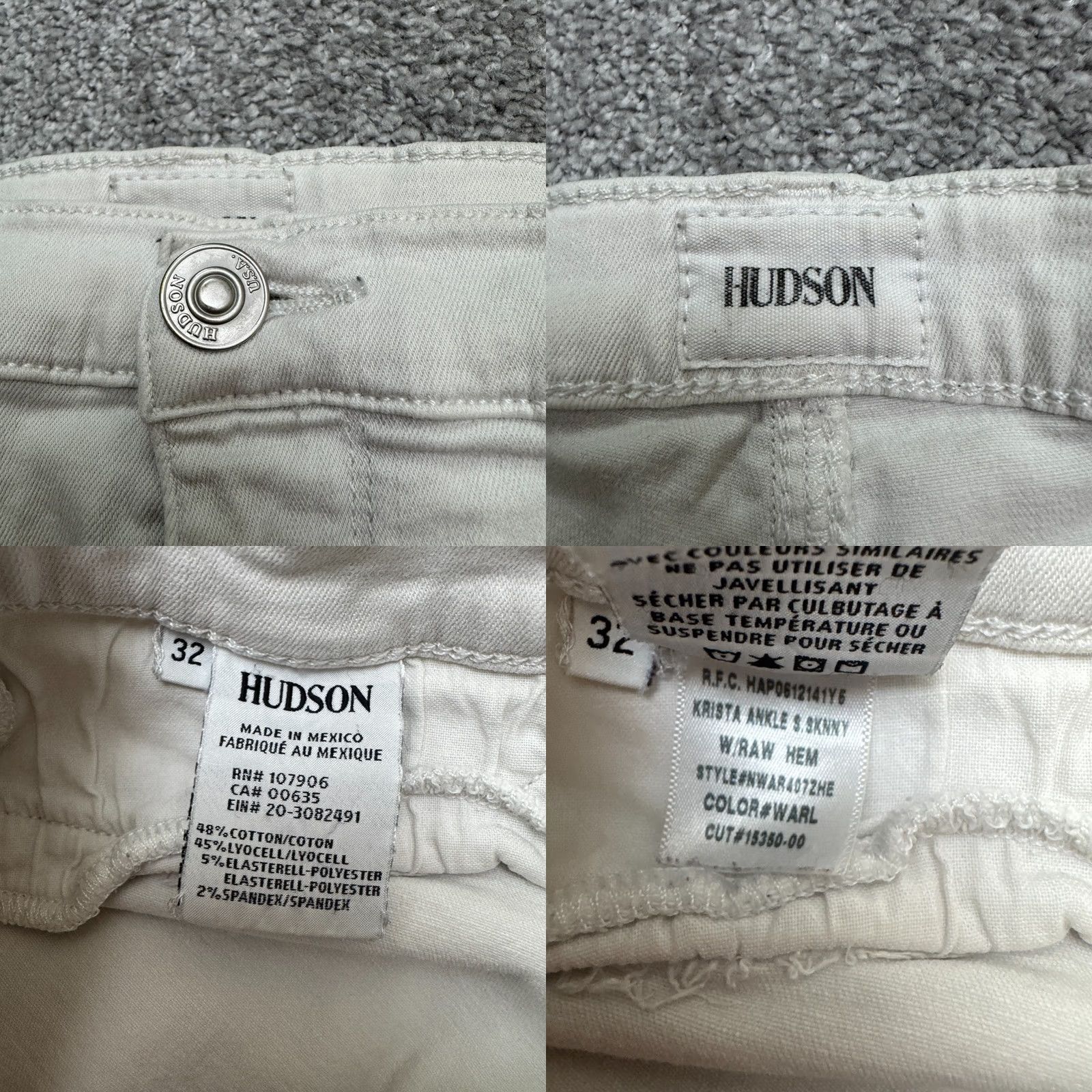 Hudson Hudson Krista Super Skinny Ankle Denim Jeans Womens 32 White Mid Rise Vintage No Size 24" / US 00 / IT 34 - 9 Thumbnail