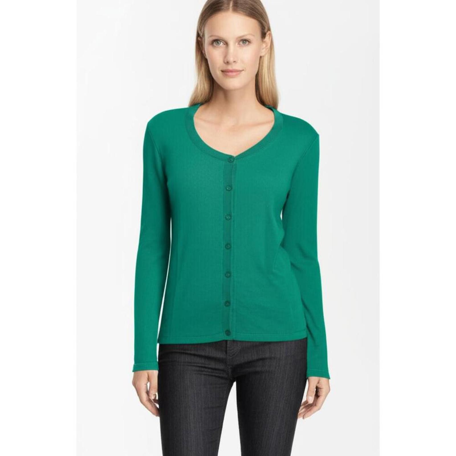 Other KRISTIN DAVIS Green L Cashmere Blend Scoop Neck Cardigan Size L / US 10 / IT 46 - 1 Thumbnail