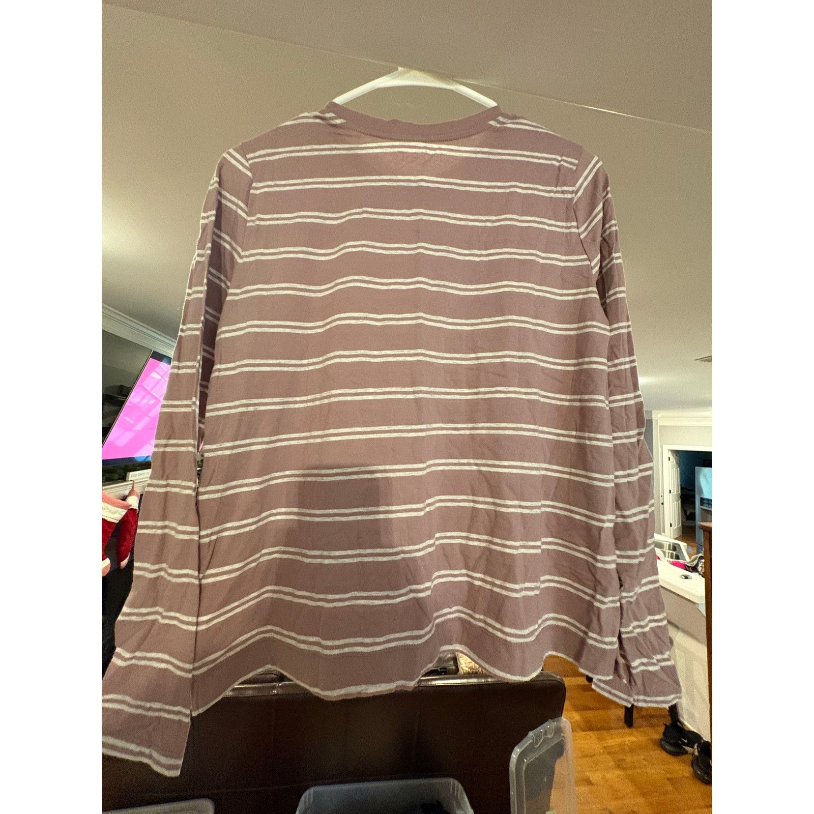 Loft LOFT Mauve White Striped Long Sleeve T-Shirt Women’s Small Size S / US 4 / IT 40 - 2 Thumbnail
