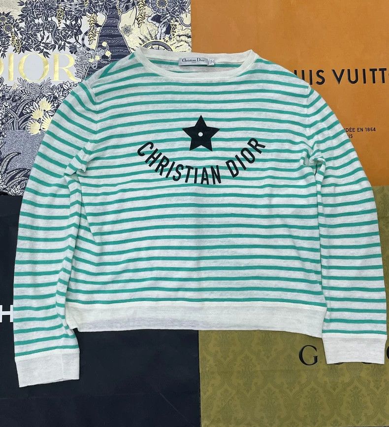 Dior Dior Green Striped Star Knit Top Size US M / EU 48-50 / 2 - 1 Thumbnail