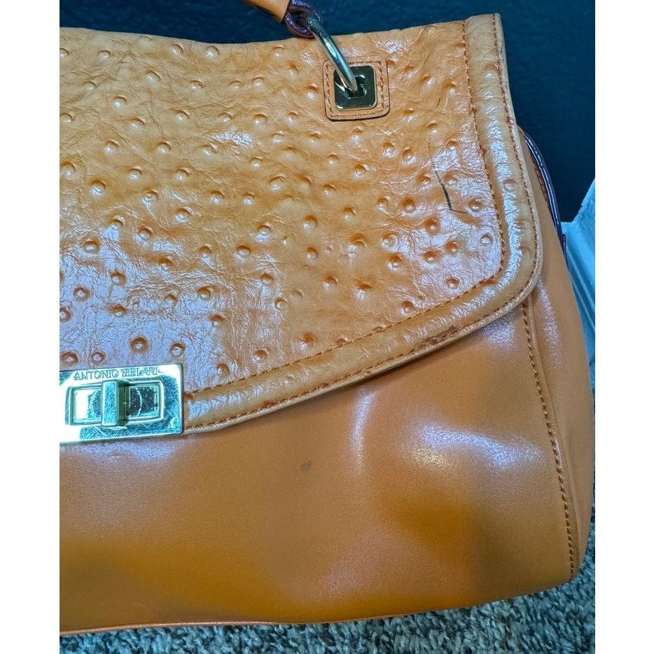Vintage Antonio Melani Blair Faux Ostrich Leather Orange Shoulder Size ONE SIZE - 4 Thumbnail