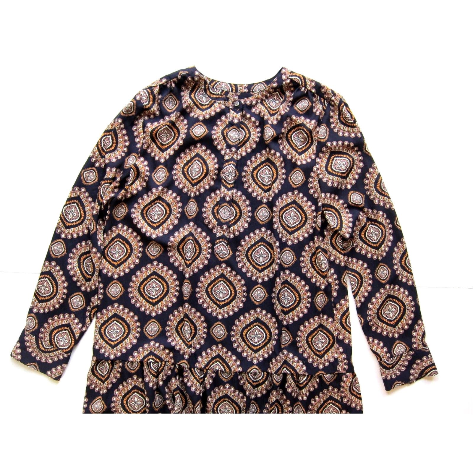 Loft Ann Taylor Loft Dress Black Brown Orange Paisley Long Sleeve Midi Large Size L / US 10 / IT 46 - 4 Thumbnail