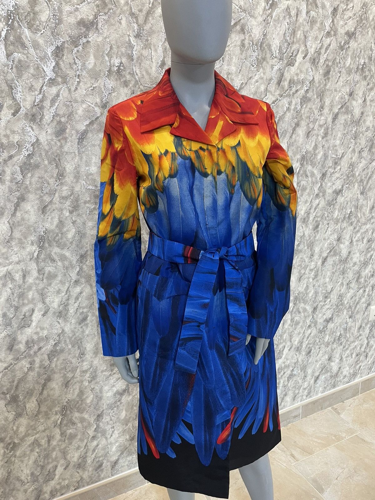 Prada PRADA 100% Silk Multicolor Feather Pattern Coat With Belt Size M / US 6-8 / IT 42-44 - 2 Thumbnail