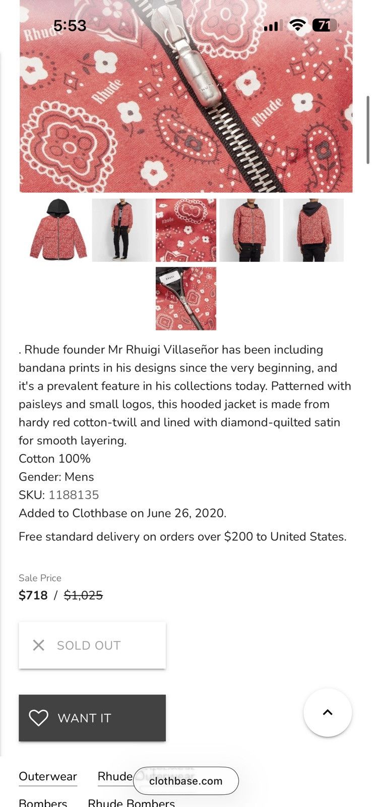 Rhude Rhude Bandana Parka Size US M / EU 48-50 / 2 - 7 Thumbnail