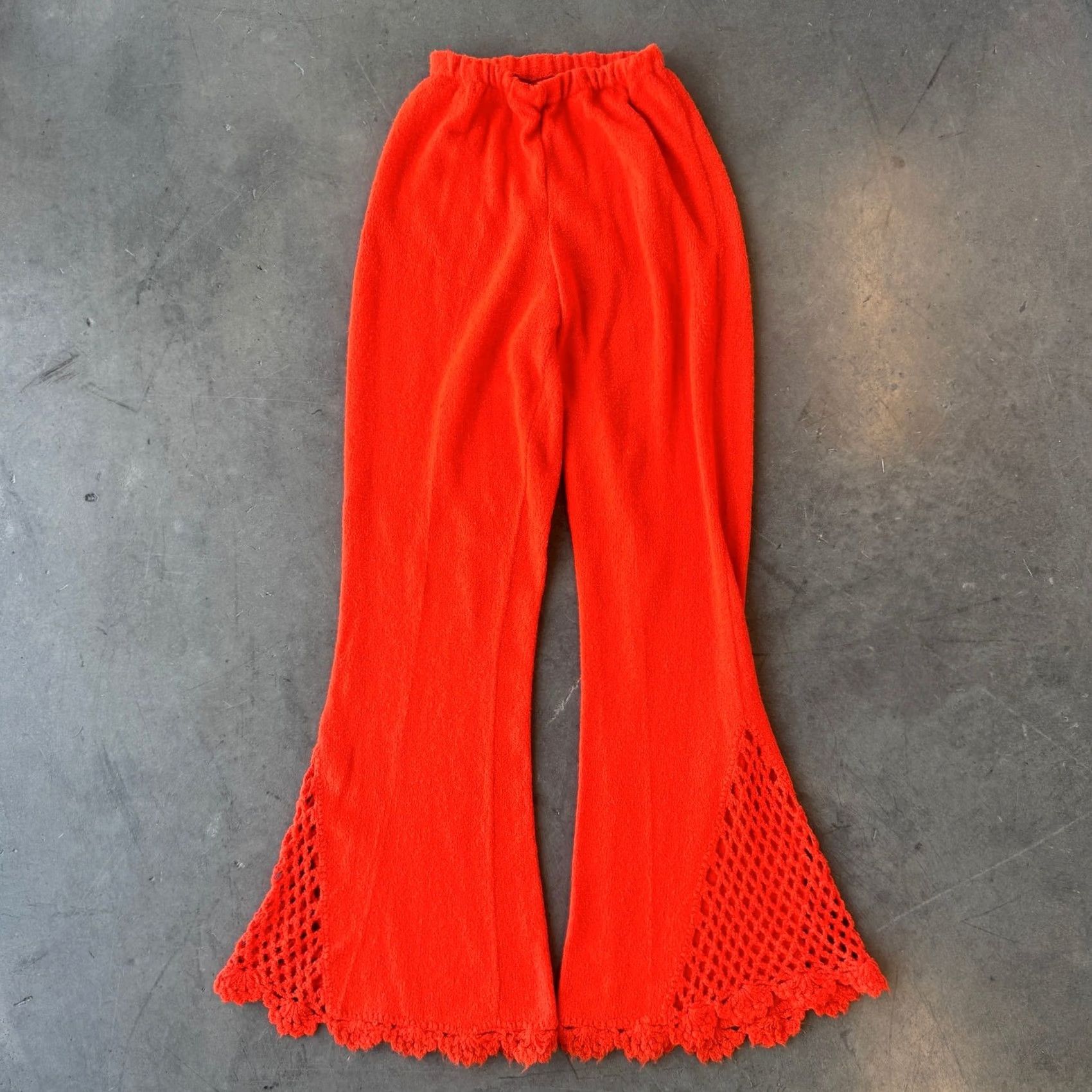 Vintage VINTAGE Y2K Boho Bright Orange Wide Leg Lace Knit Lounge Women Small Shirt Size ONE SIZE - 2 Thumbnail