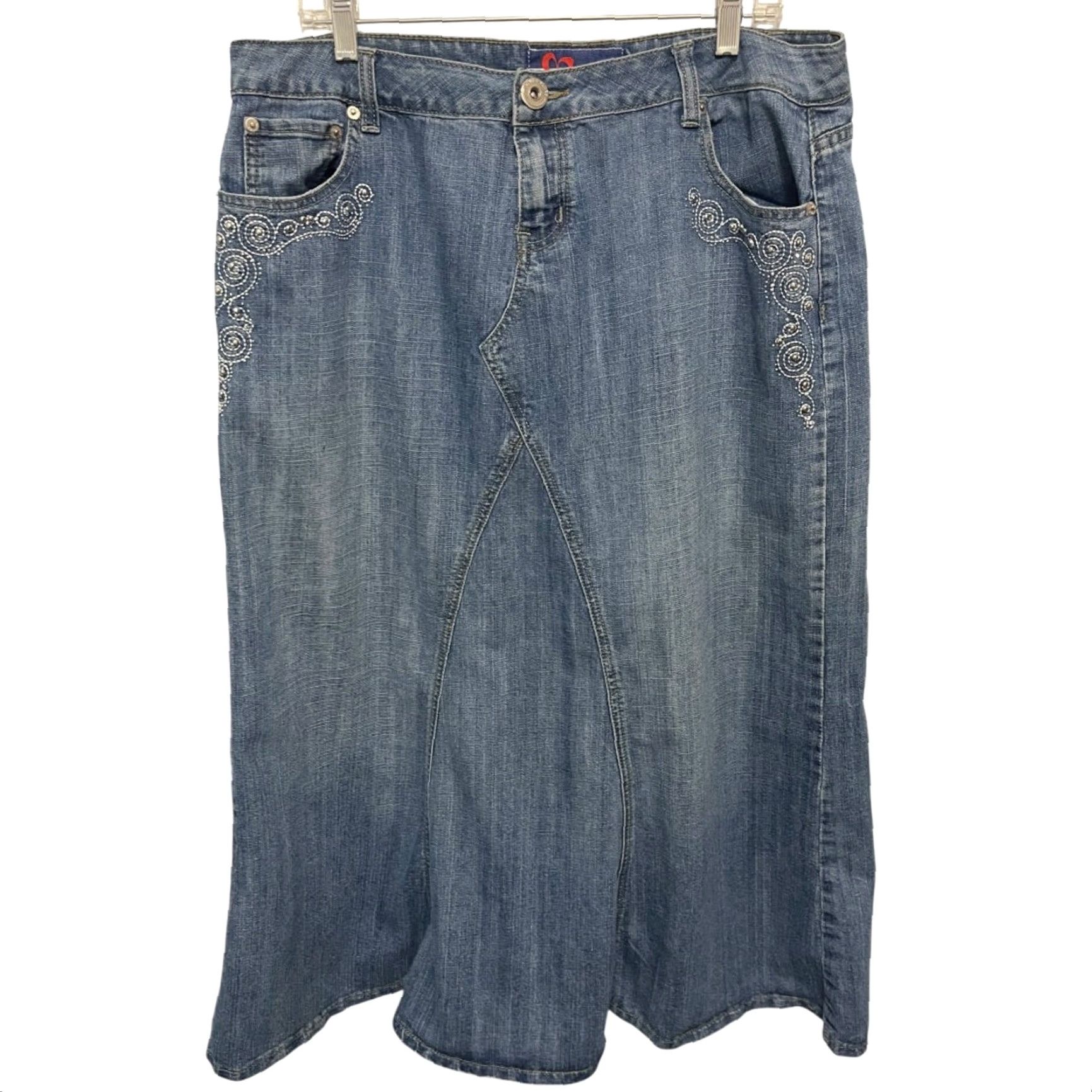 Denime VINTAGE Mwah Denim Skirt Midi Jeans 16W Plus Blue Embellished Pockets Women Ladies Size 38" / US 16 / IT 52 - 3 Thumbnail