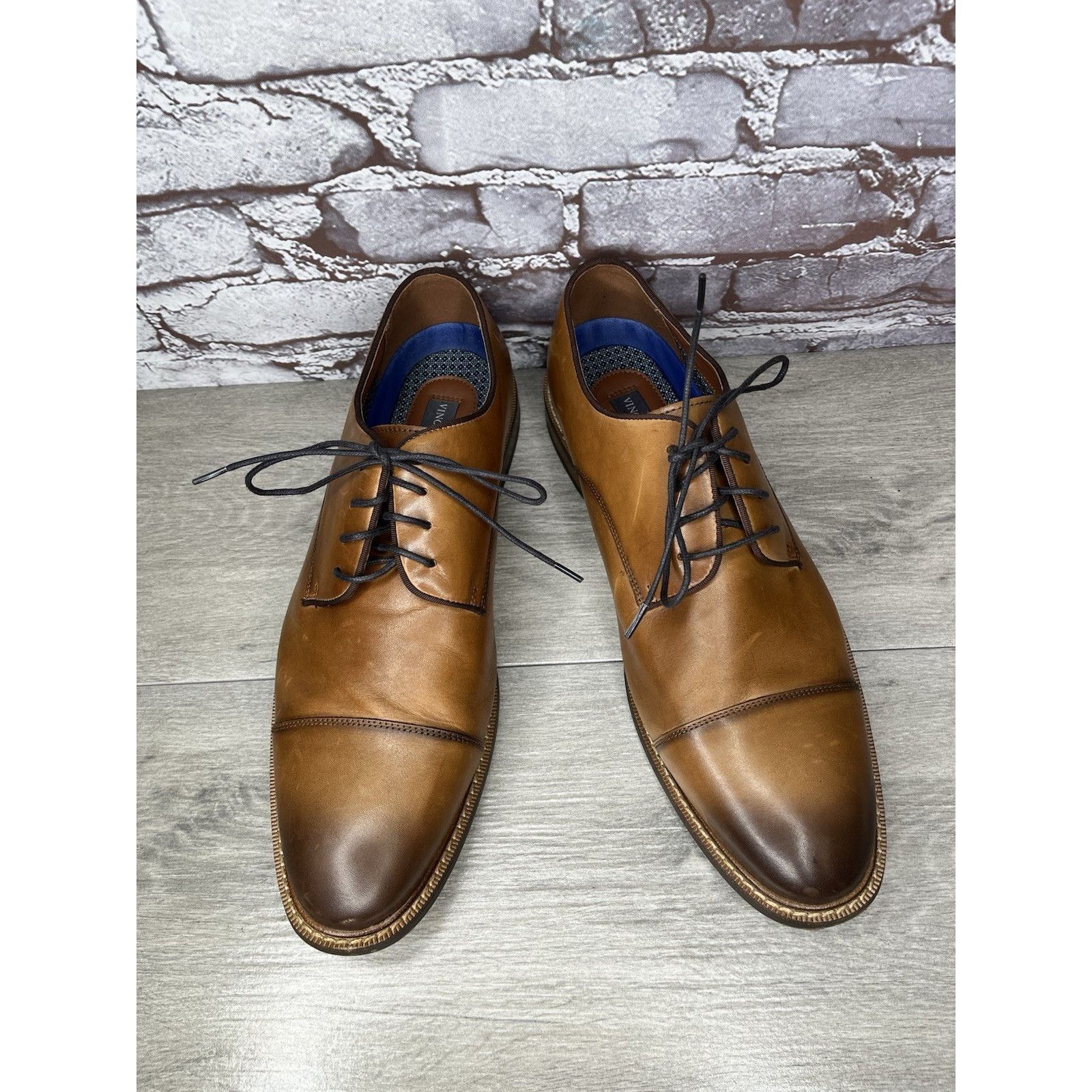 Vince Camuto Vince Camuto Lamson Cognac Brown Leather Dress Oxfords Shoes Size US 12 / EU 45 - 2 Thumbnail