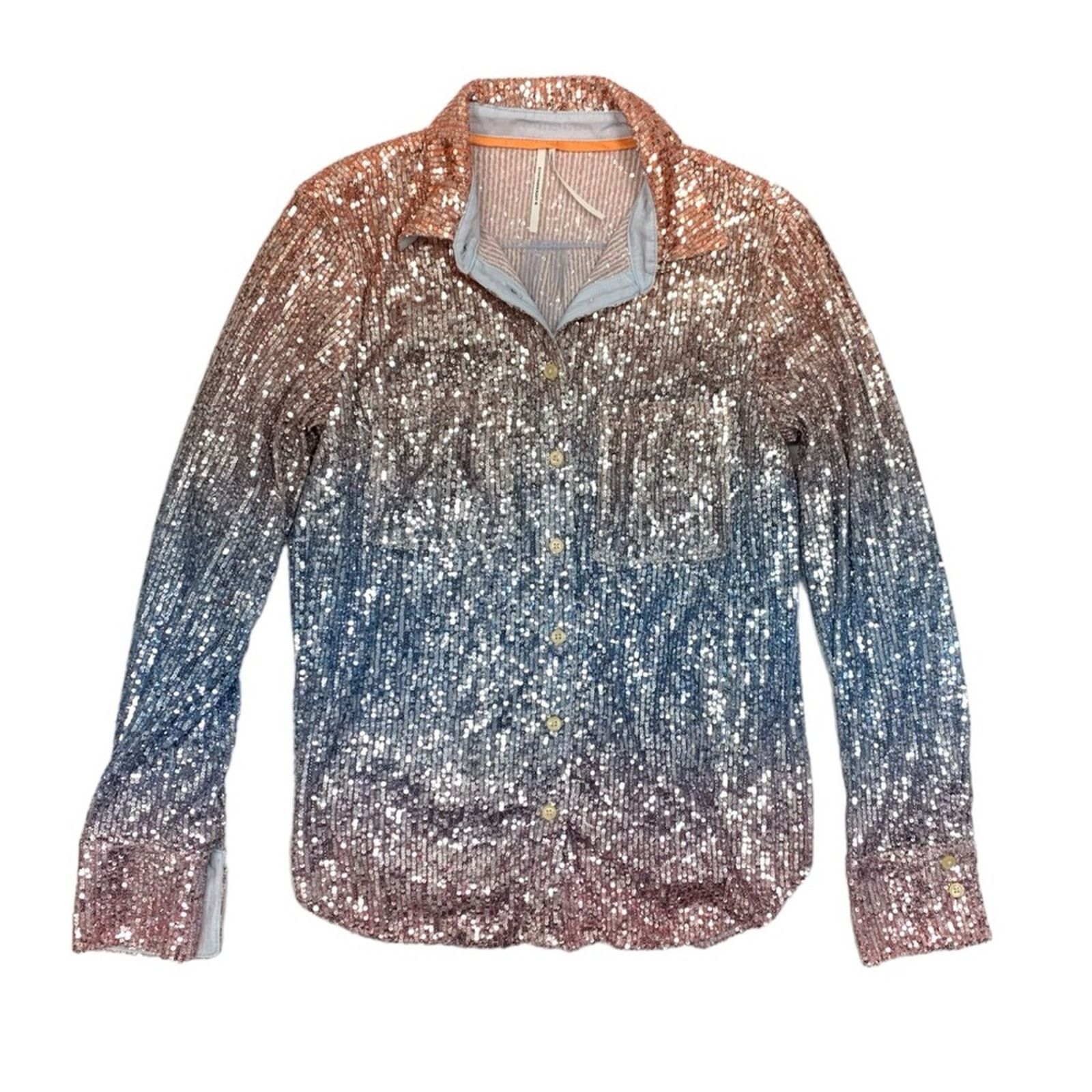 Anthropologie Anthropology Ombré Sequin Buttondown Shirt Blue/Peach size M Size M / US 6-8 / IT 42-44 - 7 Thumbnail