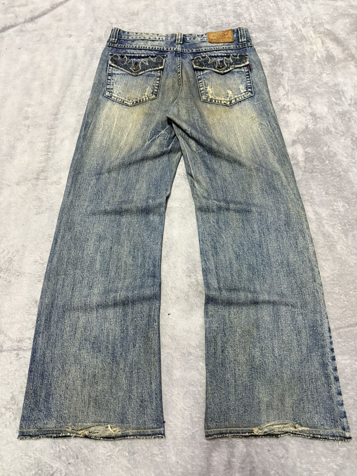 Japanese Brand Hang Ten Tribal Pocket Mud Wash Wide Leg Flared Jeans Size US 30 / EU 46 - 2 Thumbnail