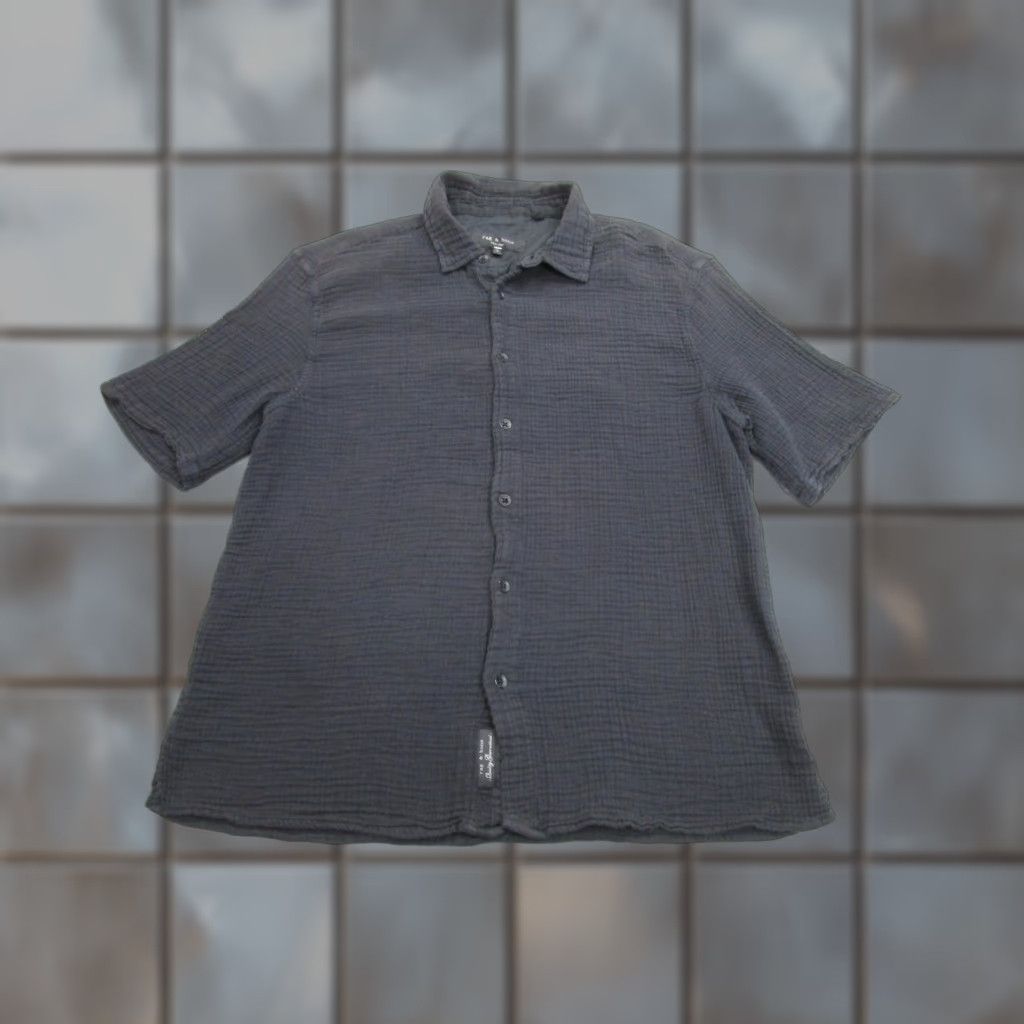 Rag & Bone Shirt Mens Large Gray Textured Cotton Short Sleeve Button Front