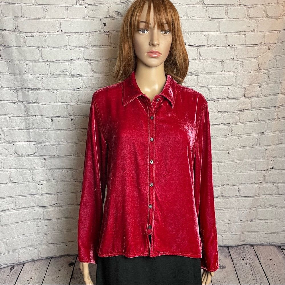 J. Jill J. Jill Velvet Red Shirt Silk Blend Blouse Size M Petite Size M / US 6-8 / IT 42-44 - 1 Thumbnail