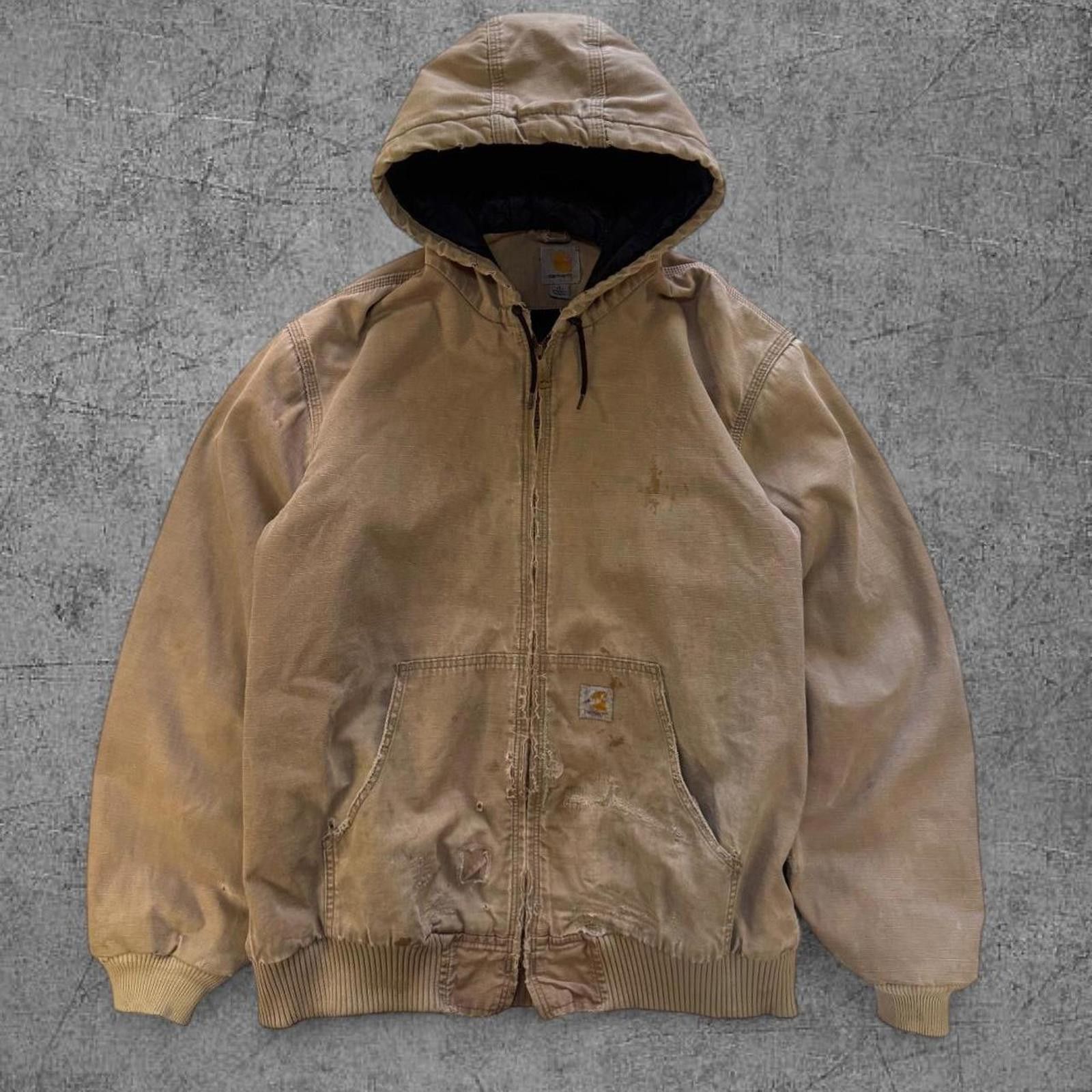 Tan Distressed Carhartt Hooded Jacket
