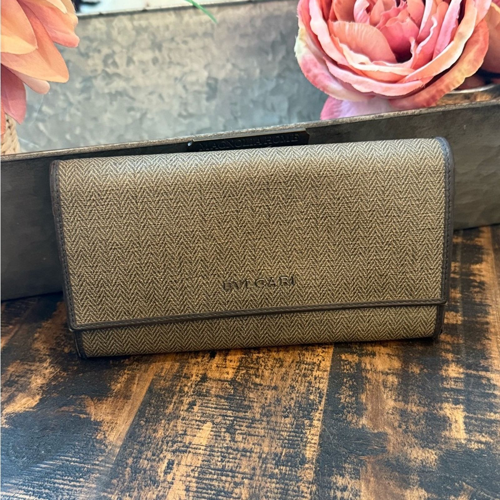 Bvlgari Bvlgari Tweed & Dark Brown Leather Wallet 14939661 Size ONE SIZE - 1 Thumbnail