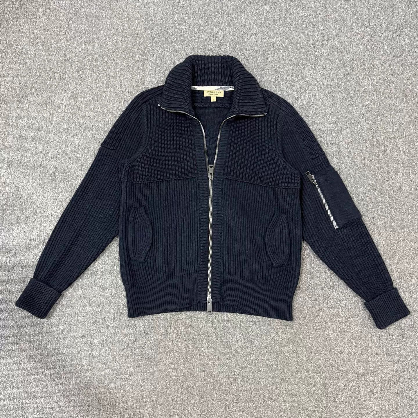 Burberry Blue Zip-Up Ribbed Sweater Size US L / EU 52-54 / 3 - 1 Thumbnail
