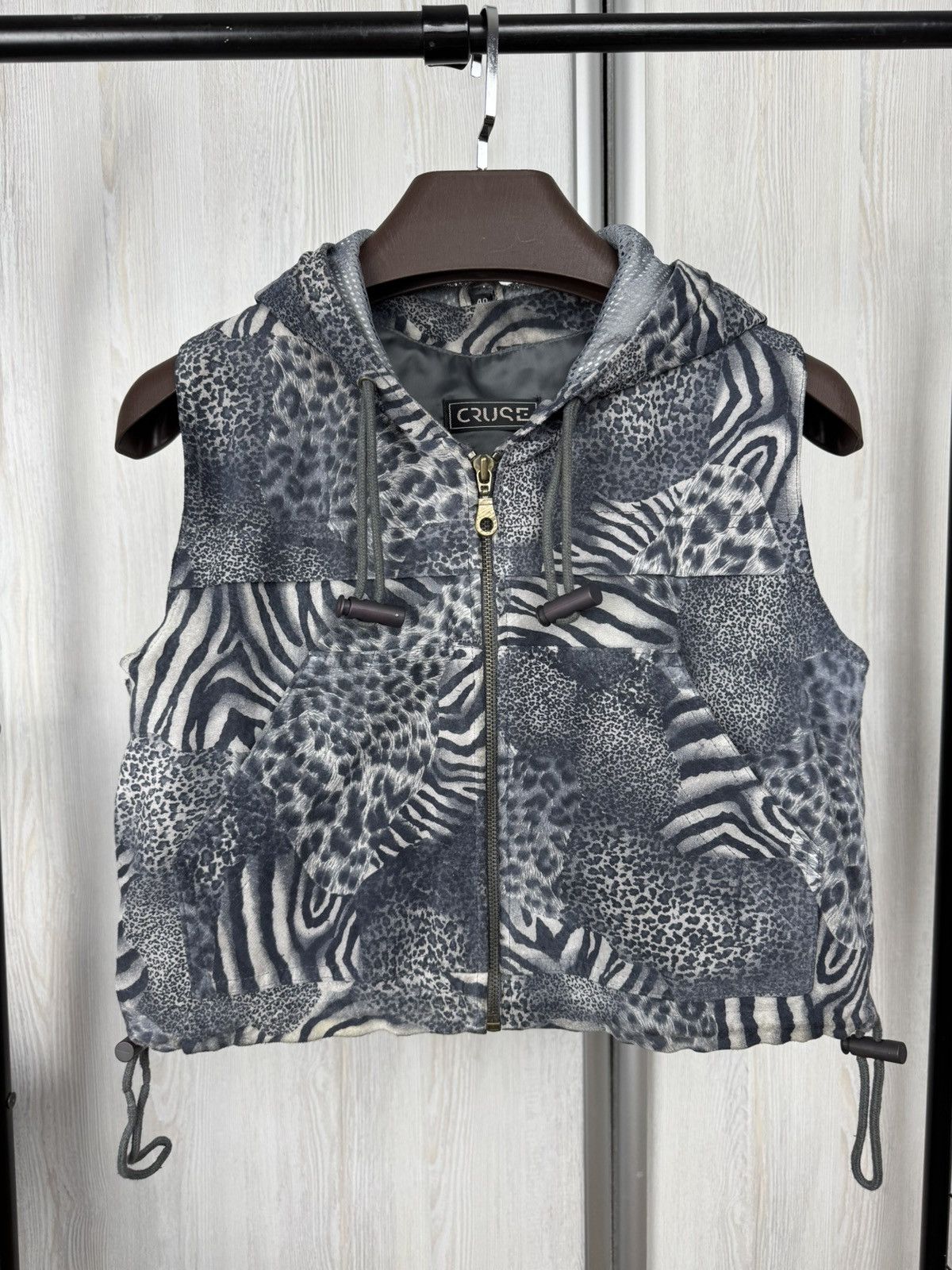Vintage Cruse vintage animal leopard tiger print leather hooded vest Size L / US 10 / IT 46 - 2 Thumbnail
