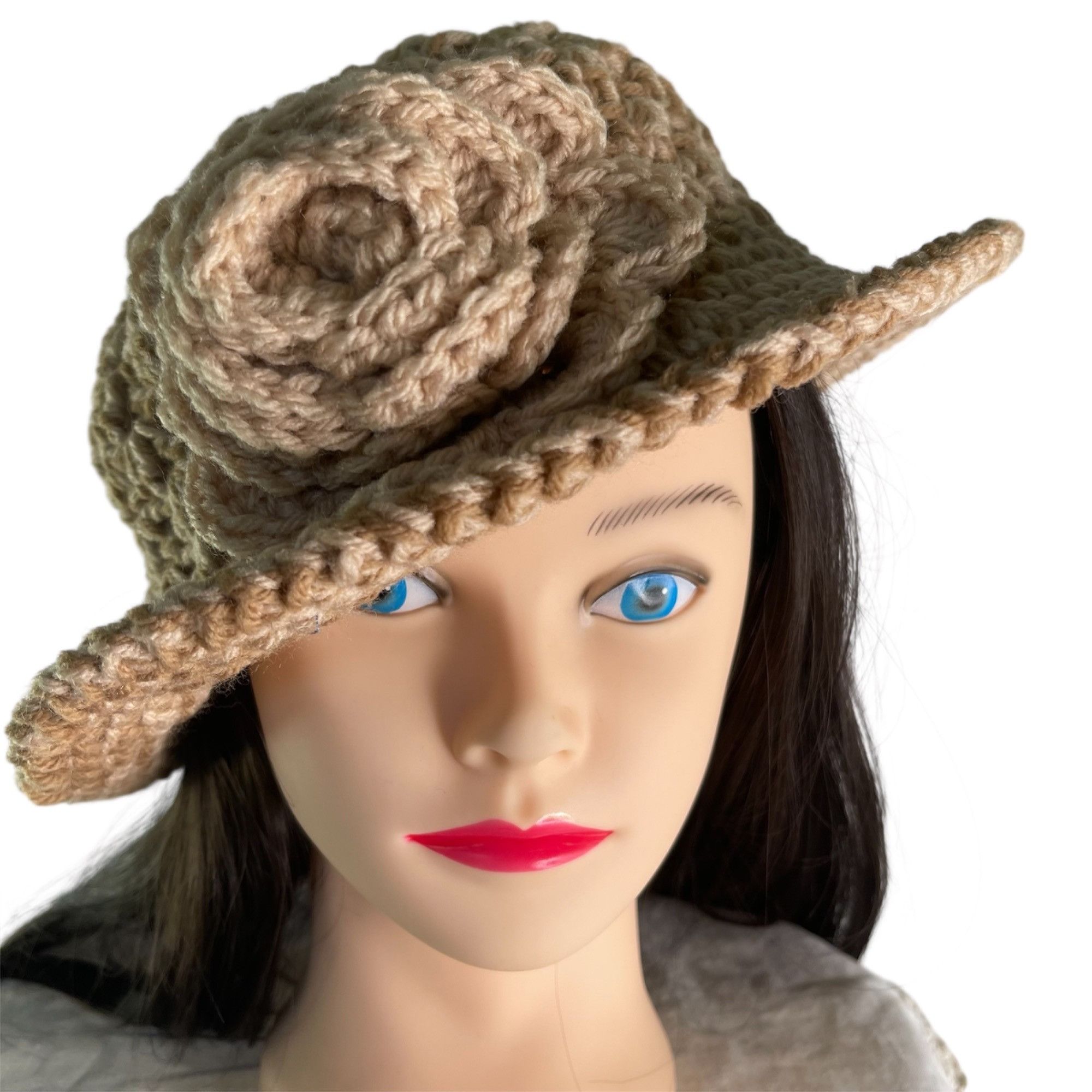 Handmade Crochet Bucket Hat Fancy Retro Cloche Style Tan Handmade Adu Size ONE SIZE - 1 Thumbnail