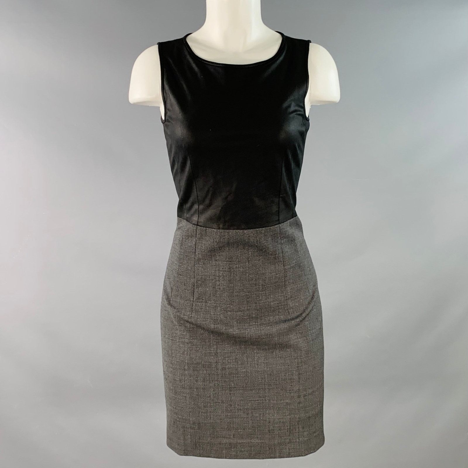 chinese dress ladies Theory Black and Grey Goat Leather and Wool Sheath Dress – Double Take