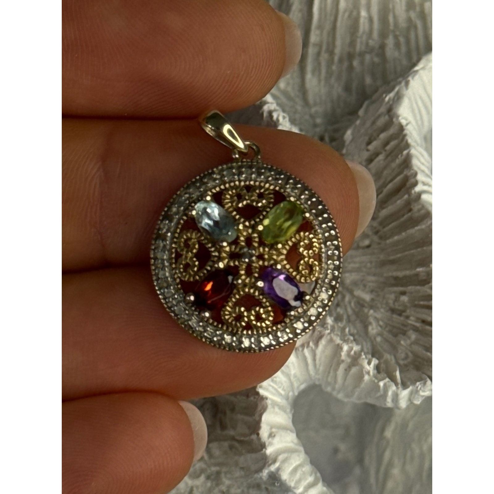 925 STERLING SILVER TOPAZ PERIDOT GARNET AMETHYST PENDANT