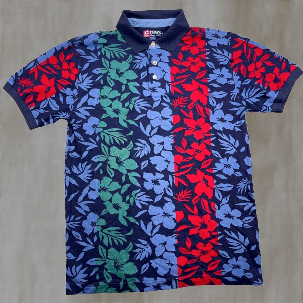 Chaps VINTAGE Chaps Ralph Lauren Polo Shirt Men Medium Blue Hawaiian Floral Rugby Y2K Size US M / EU 48-50 / 2 - 1 Thumbnail