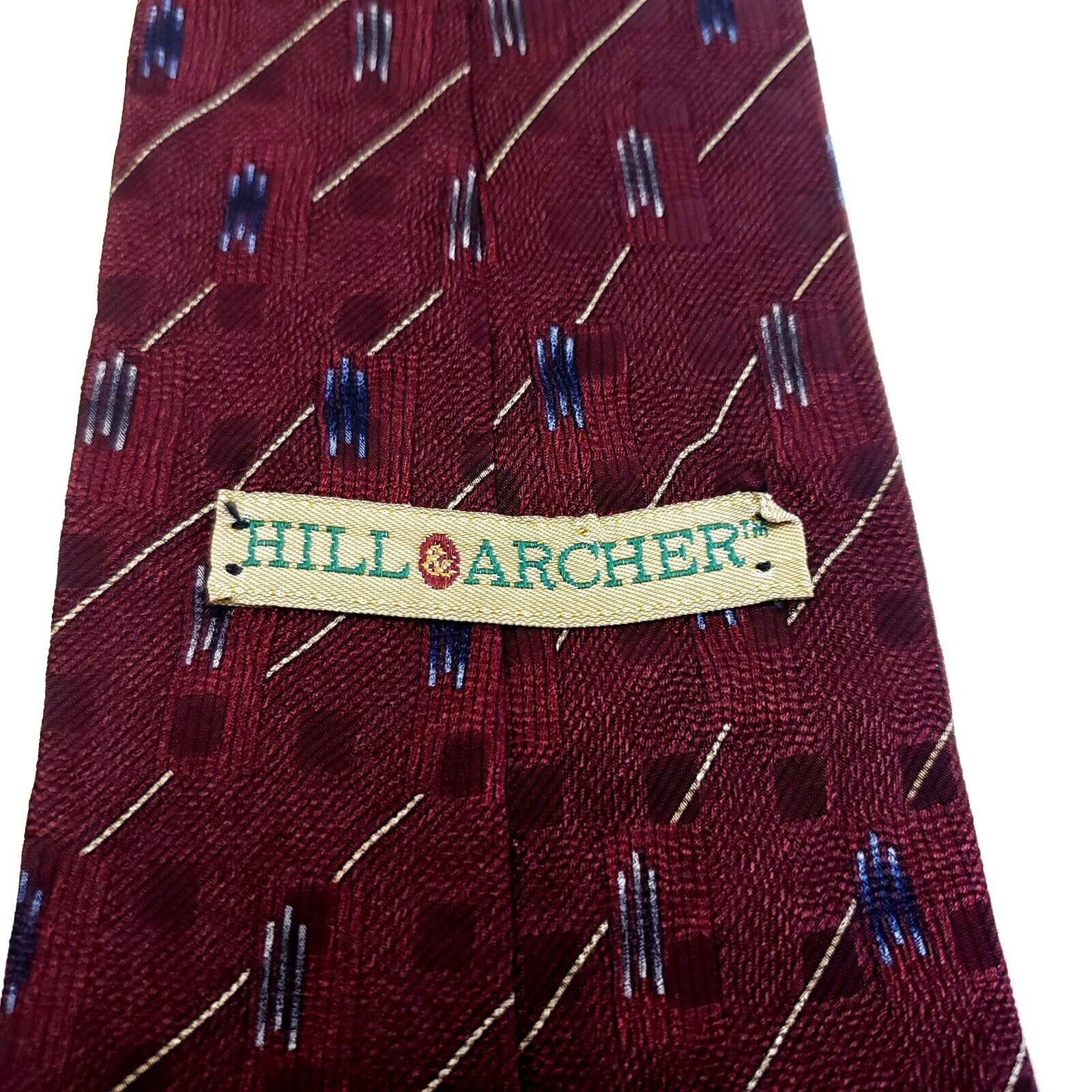 Designer Hill Archer Red Woven Geometric Striped Wide Silk Tie Size ONE SIZE - 3 Thumbnail