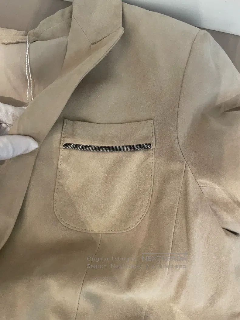 Brunello Cucinelli Brunello Cucinelli Beige Beaded Leather Jacket Size XS / US 0-2 / IT 36-38 - 3 Thumbnail
