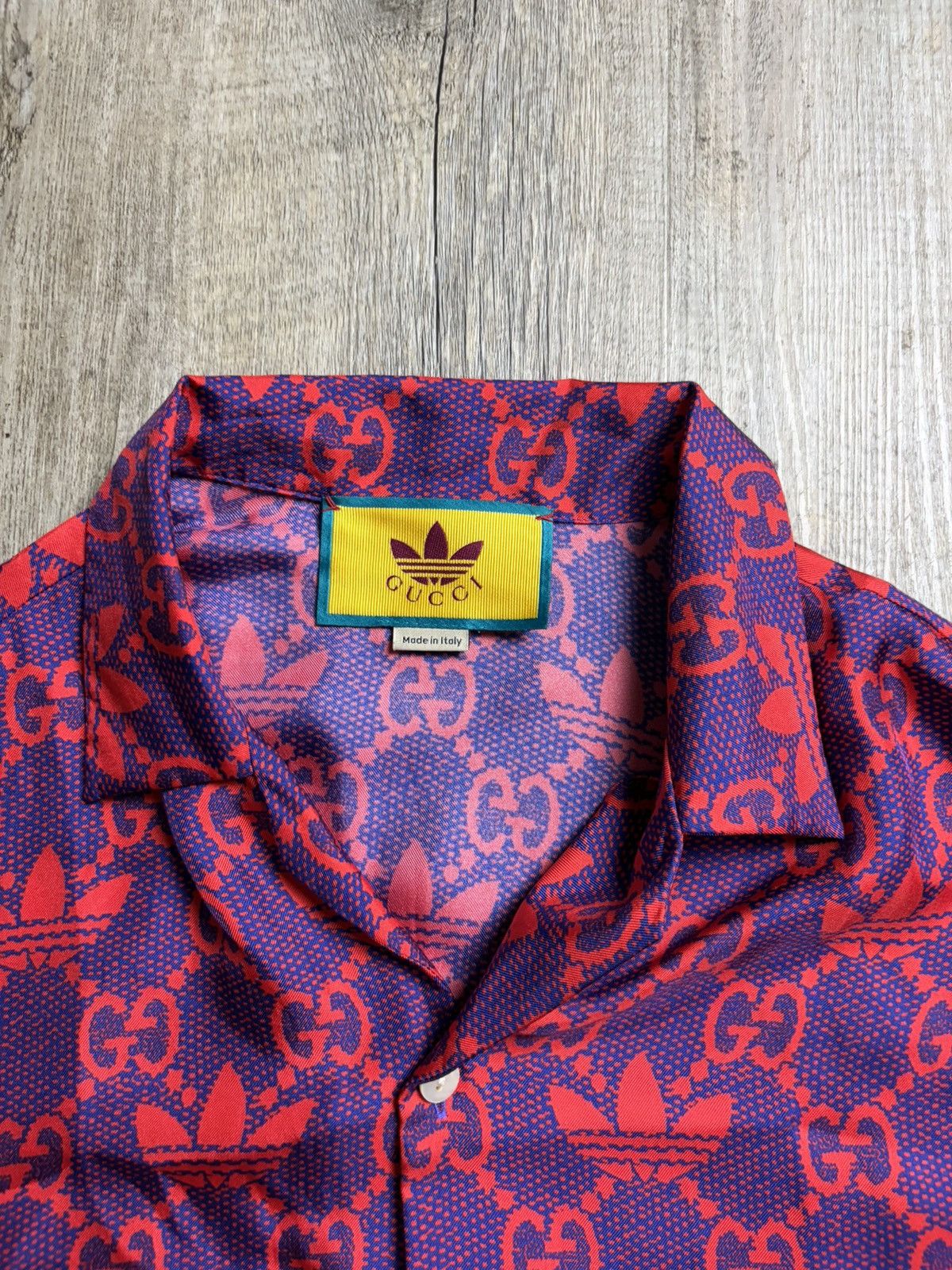 Gucci adidas x Gucci Silk Bowling Shirt Red/Purple GG Monogram Size US M / EU 48-50 / 2 - 6 Thumbnail