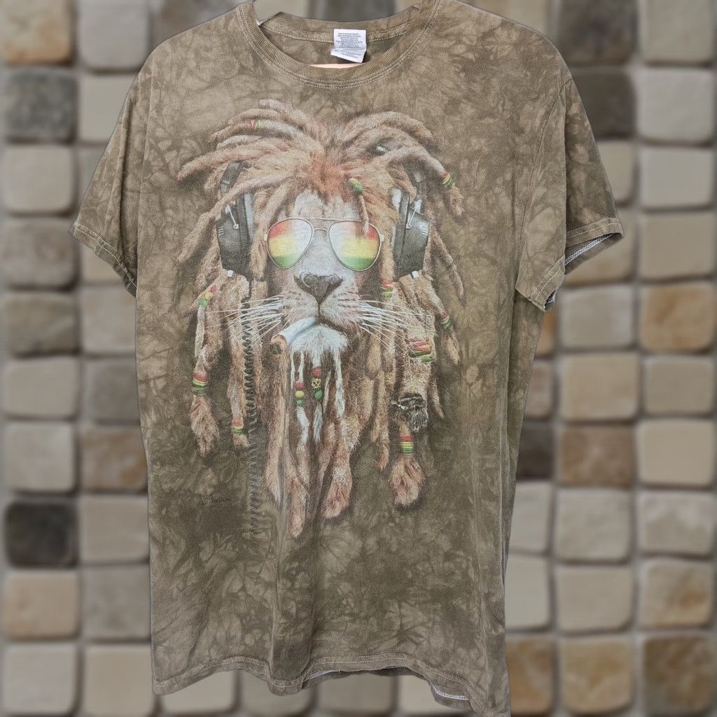 The Mountain VINTAGE The Mountain M Shirt Lion Rastafari Reggae Tie Dye Shirt Men M Brown Cotton Knit Crew Neck Short Sleeve Gildan for The Mountain Size US M / EU 48-50 / 2 - 1 Thumbnail