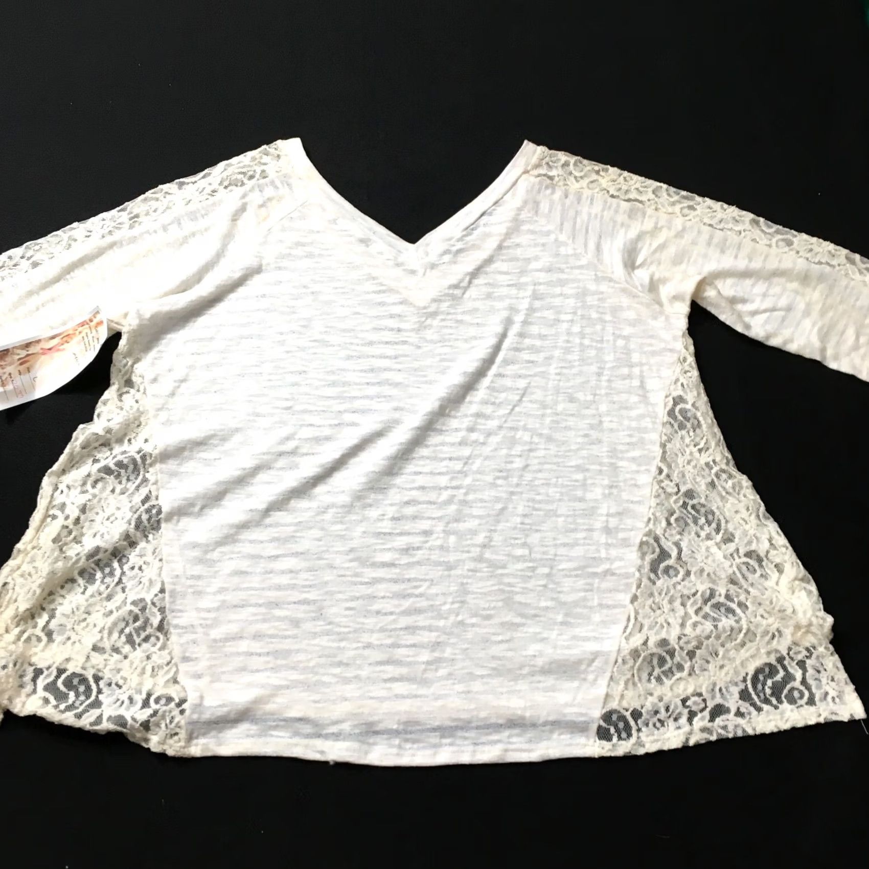 Vintage Basil Lola Blouse beige Large 3/4 Sleeve Pullover Flowy Lace Women Size L / US 10 / IT 46 - 7 Thumbnail