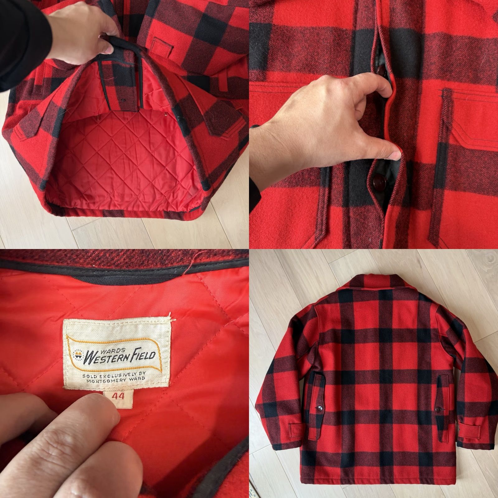 Vintage VINTAGE Montgomery Ward Wool Coat Buffalo Plaid Wool 44 Red Black USA Western Overcoat Men Size US S / EU 44-46 / 1 - 8 Thumbnail