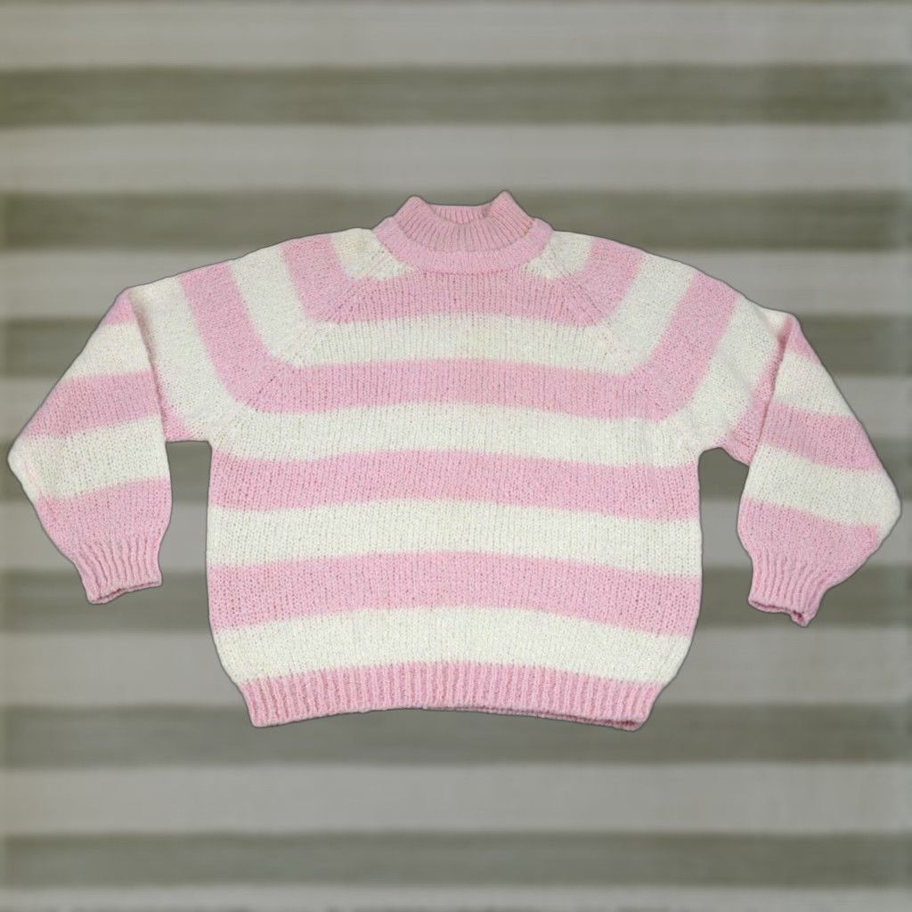 Vintage TOI Sweater Size S/M Wide Pink White Striped High Neck 70s 80s