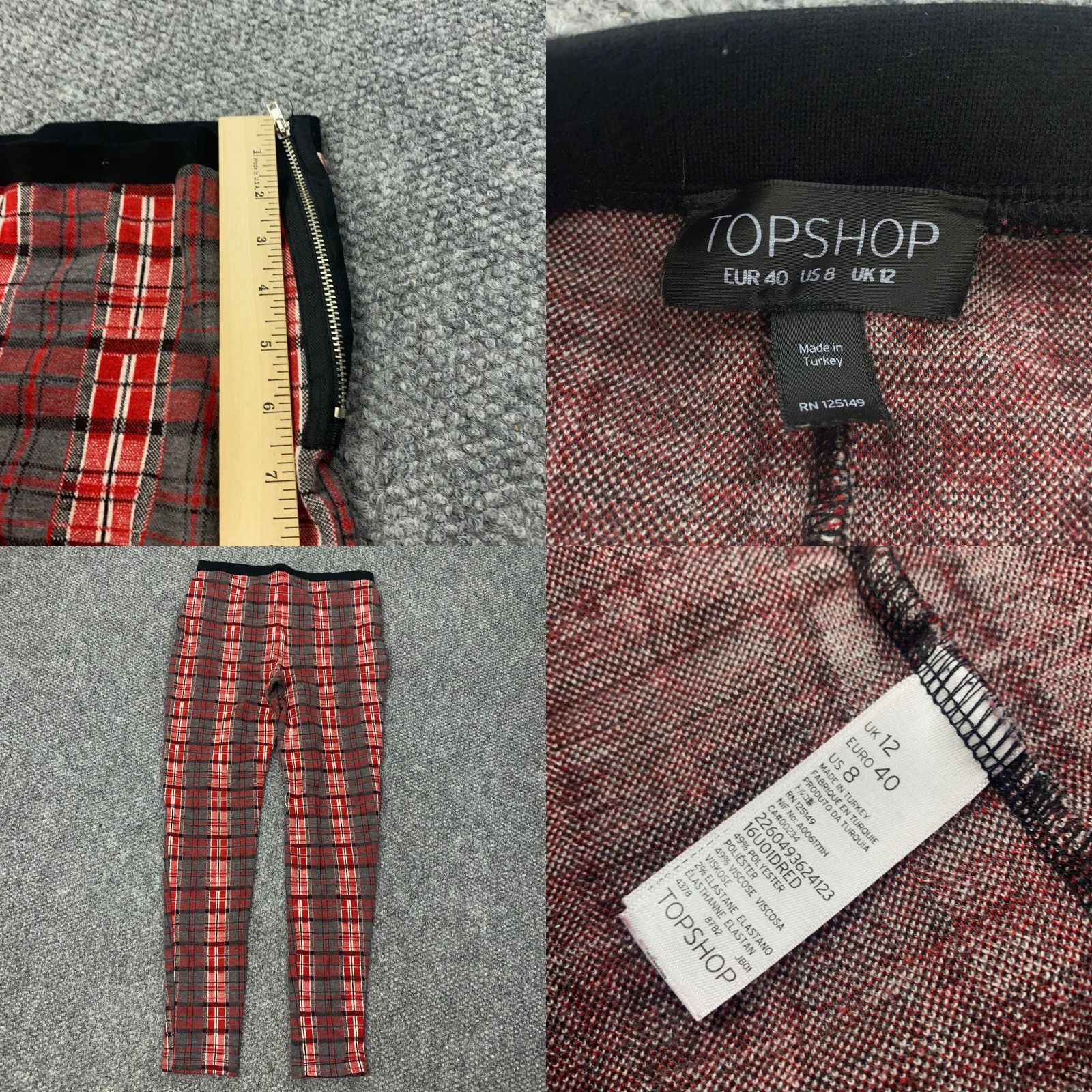 Topshop Topshop Pants Womens Pants Size 8 Red Plaid Ponte Tapered Ankle Stretch Casual Business Slim Womens Size 27" / US 4 / IT 40 - 8 Thumbnail