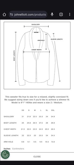 John elliott discount sizing chart