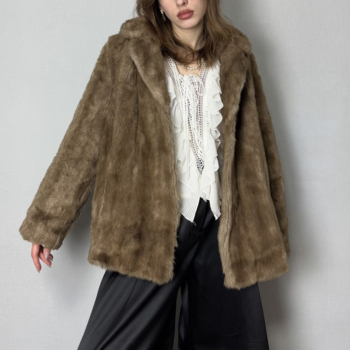 Vintage Brown Faux Fur Midi Jacket UK