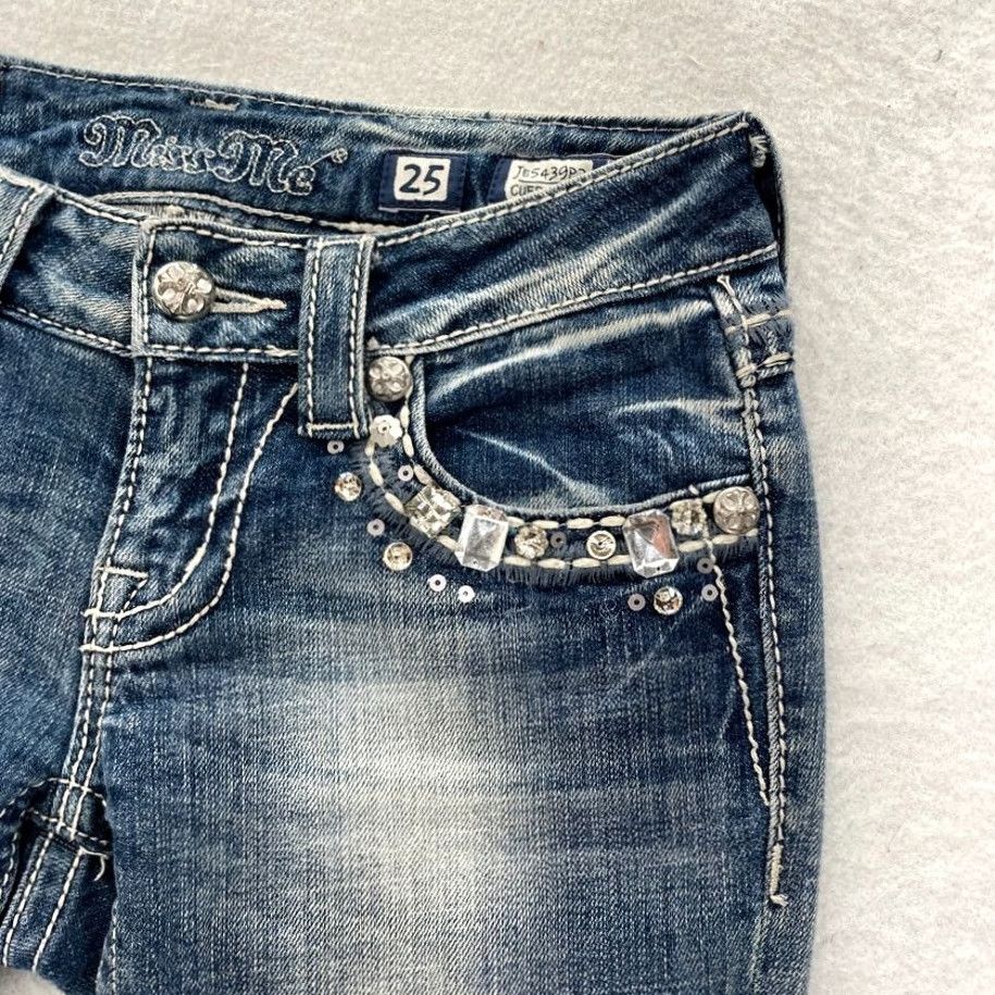 Miss Me Miss Me Jeans Women's 25 Cuff Capri Medium Blue Distressed Denim Thick Stitch Capri Jeans Women Size 42" / US 20 - 5 Thumbnail