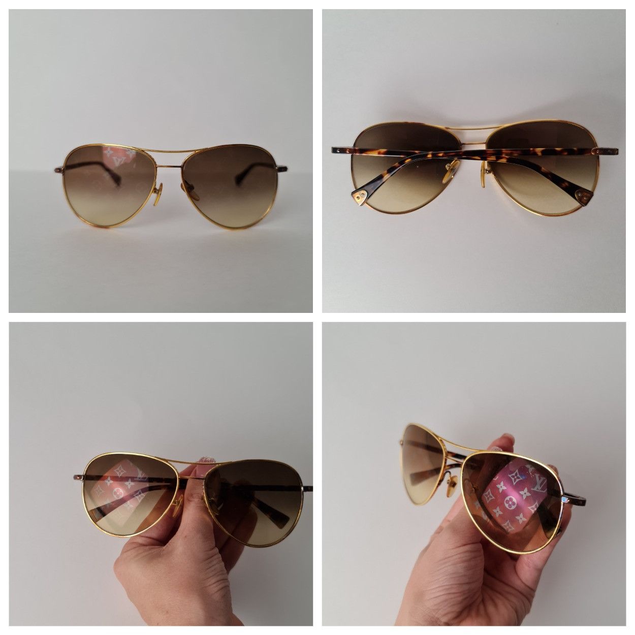 Louis Vuitton Louis Vuitton Goldtone Monogram Pilote Sunglasses Size ONE SIZE - 18 Thumbnail