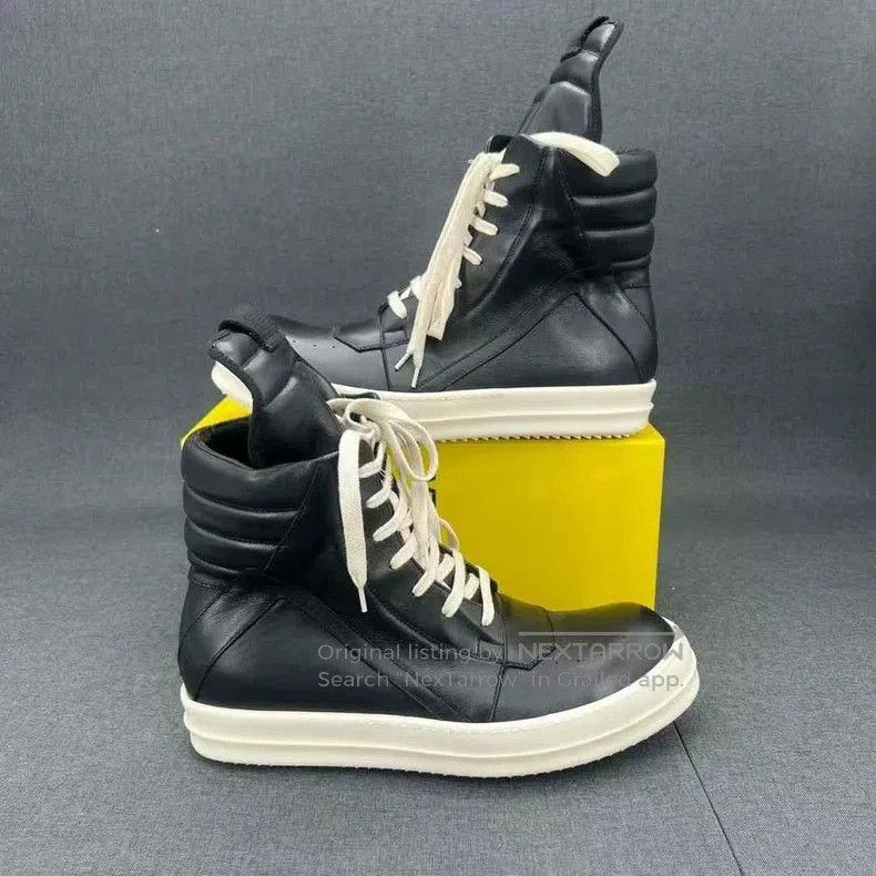 Rick Owens Black High Top Sneakers with White Laces. Size US 10 / EU 43 - 6 Thumbnail