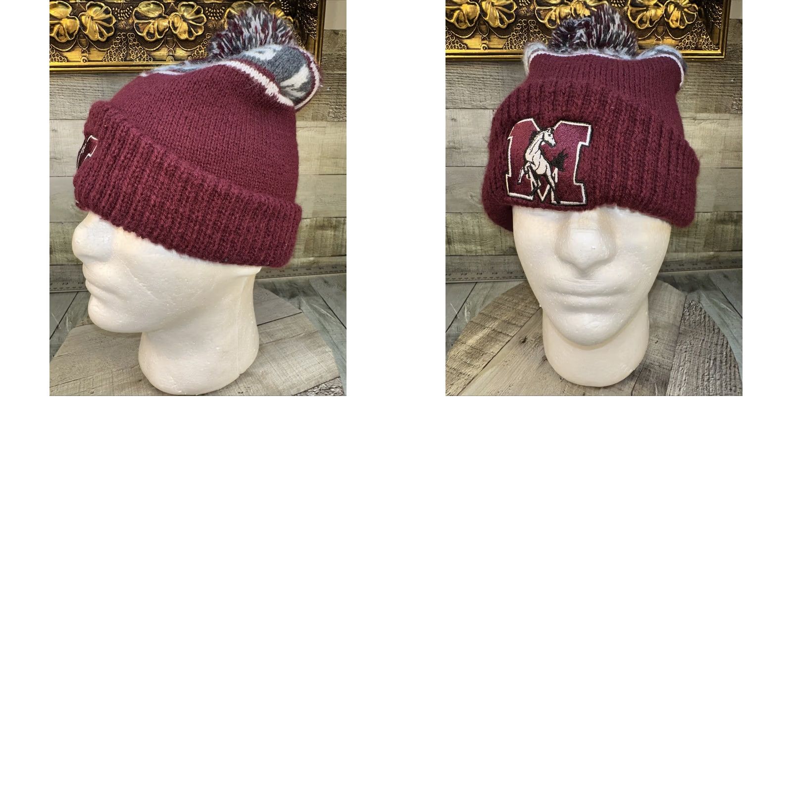 Vintage VINTAGE Morton High School Mustangs Pom knit Beanie Winner Cap Men One Size Red Knit Cap Mens Size ONE SIZE - 8 Thumbnail
