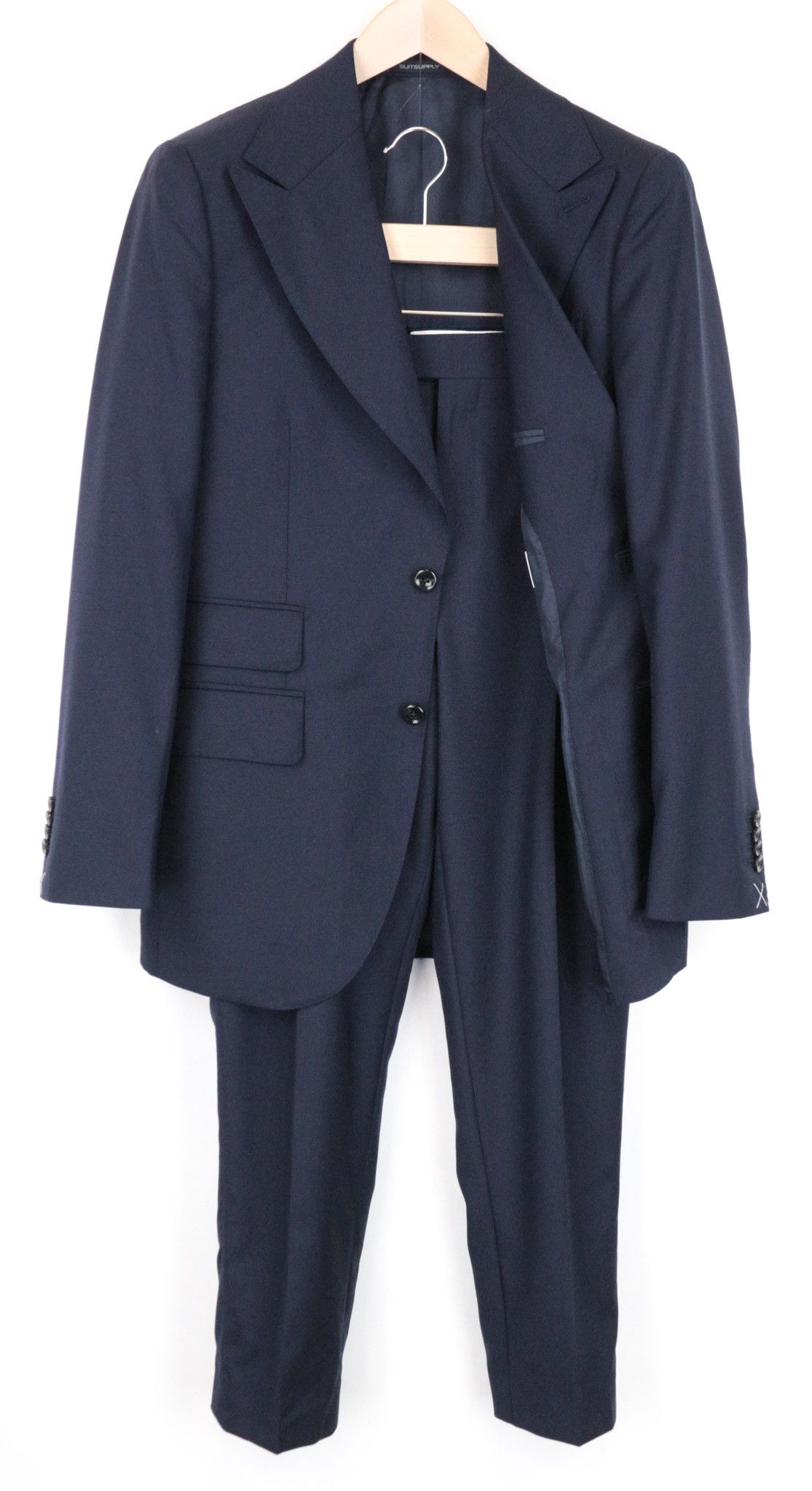 image of Suitsupply La Spalla Uk36R Peak Lapel Lined Wool Blue Suit 68409, Men's
