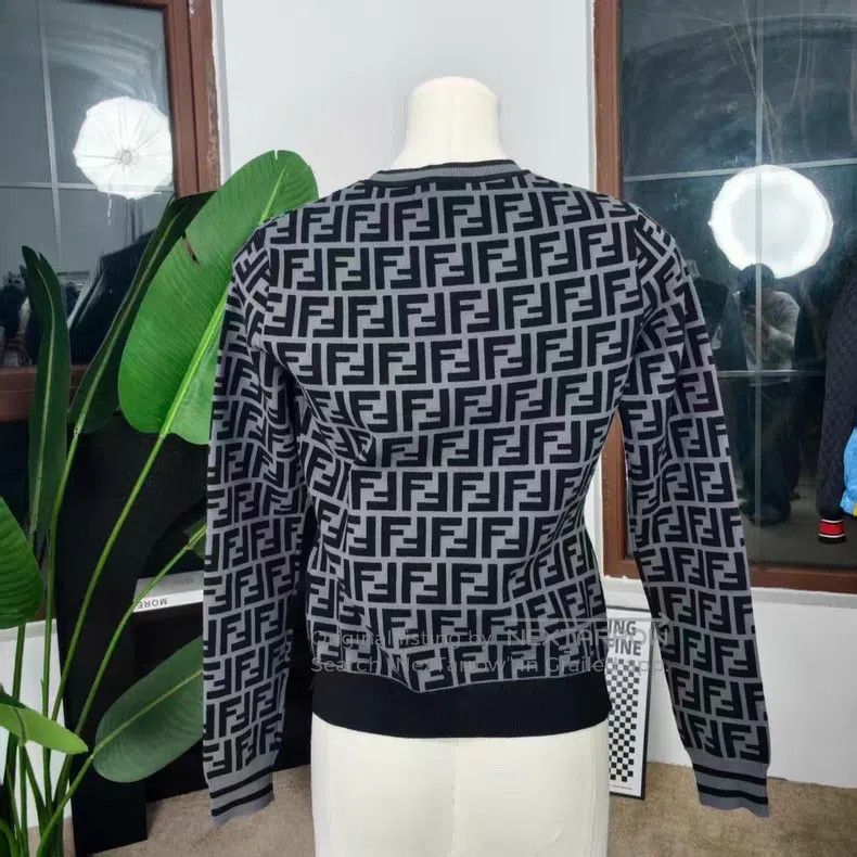 Fendi Fendi Black and gray double F full print knit sweater Size XS / US 0-2 / IT 36-38 - 2 Thumbnail