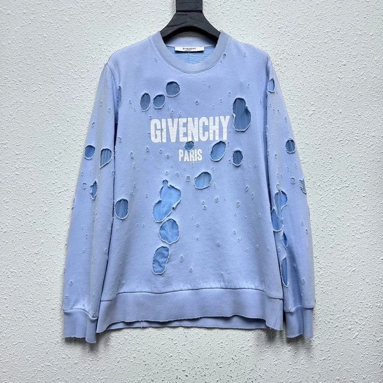 Givenchy Givenchy Ripped Foggy Blue Hoodie Size US M / EU 48-50 / 2 - 1 Thumbnail