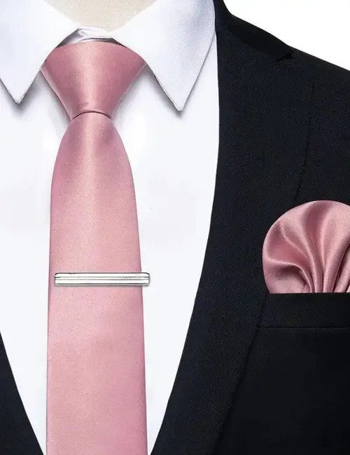 Japanese Brand Luxury Skinny Solid Pink Neck Tie Set Mens Size ONE SIZE - 4 Thumbnail