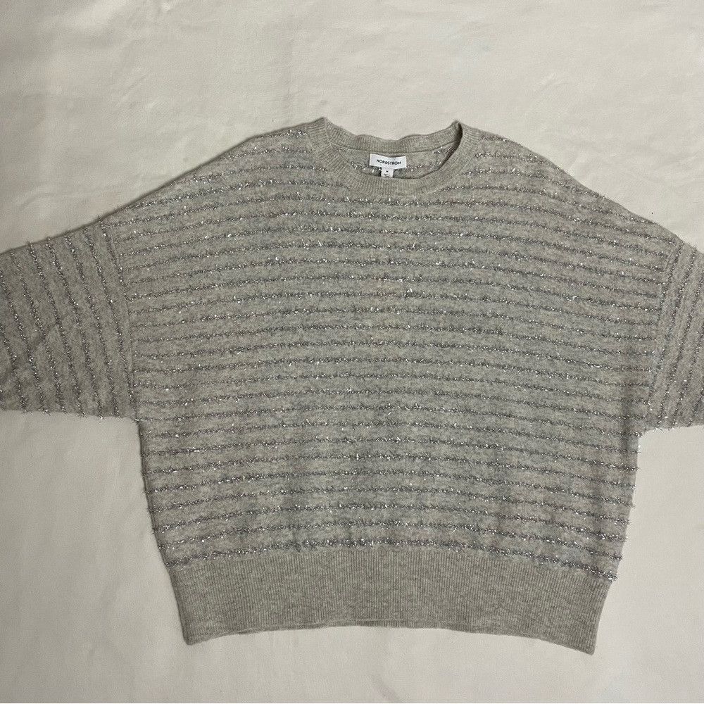 Nordstrom NWT New Nordstrom Grey Metallic Stripe Sweater Size M Size M / US 6-8 / IT 42-44 - 6 Thumbnail