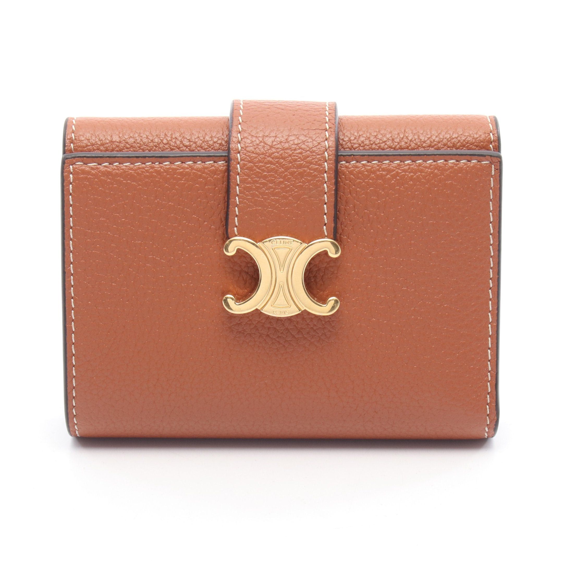 Celine Fine Strap Wallet Nino Triomphe Trifold Compact Leather Brown