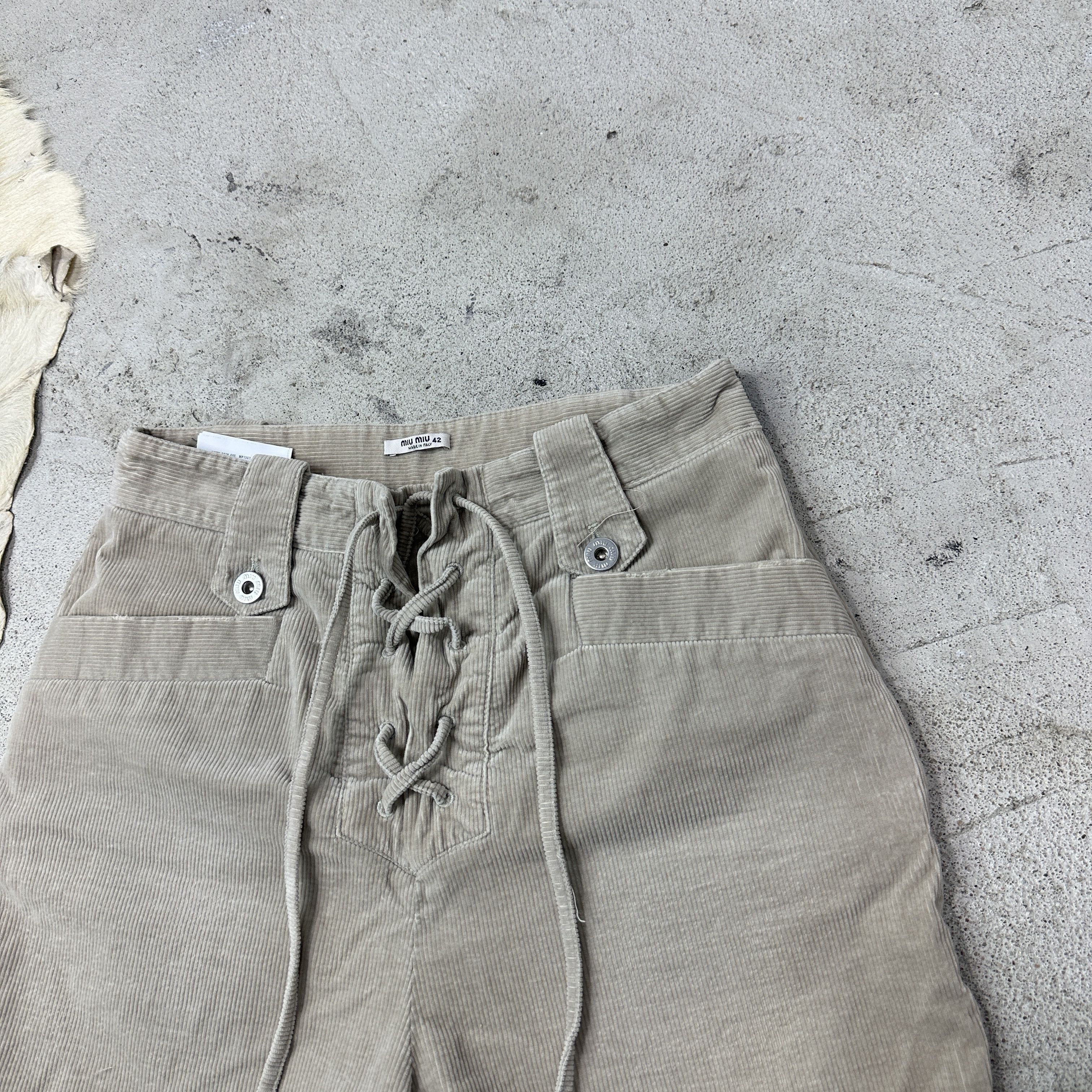Miu Miu Vintage High Waisted Laced Corduroy Miu Miu Pants 00s Size 25" / US 0 / IT 36 - 3 Thumbnail