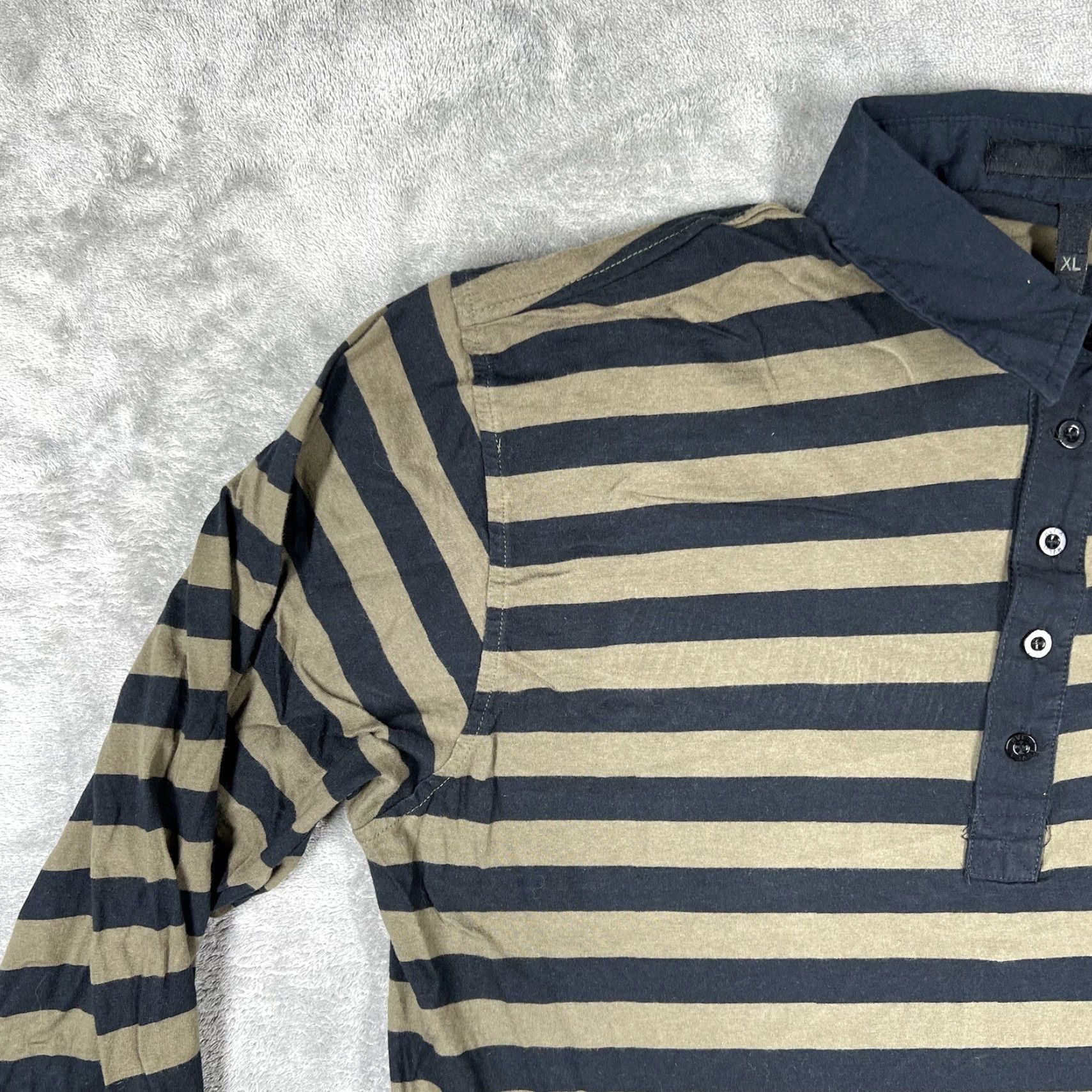 RVCA RVCA Men's XL Long Sleeve Polo Shirt Striped Olive Green Black 5 Button Size US XL / EU 56 / 4 - 2 Thumbnail
