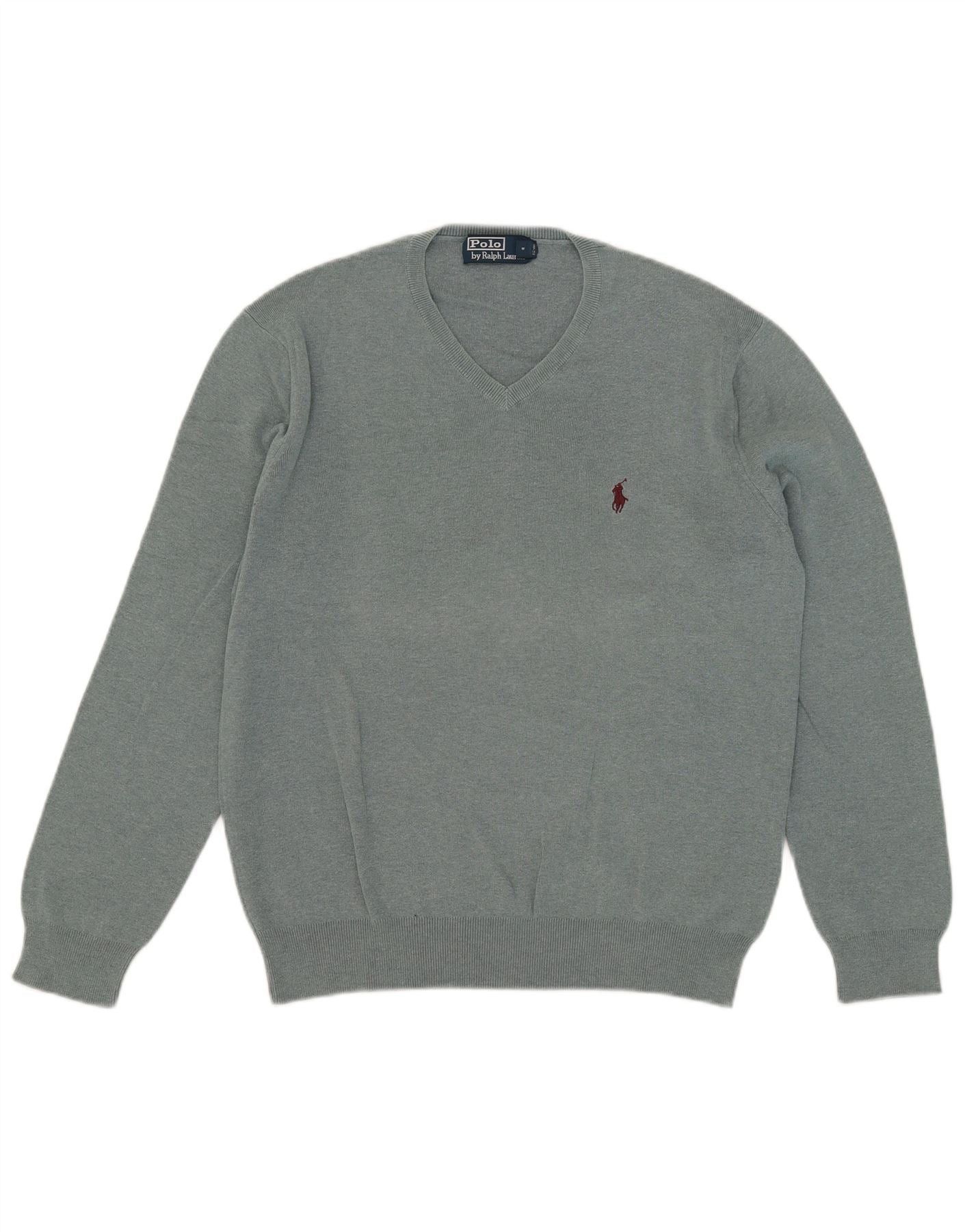 Polo Ralph Lauren Mens V-Neck Jumper Sweater Medium Grey Cotton Size US M / EU 48-50 / 2 - 1 Thumbnail