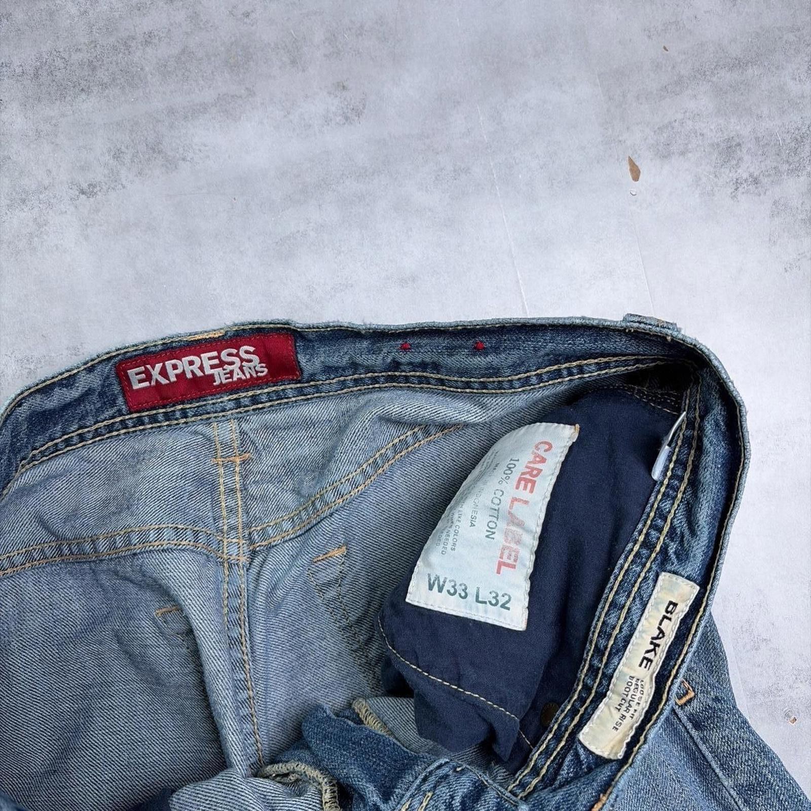 Express Y2K Light Wash Express Grunge Distressed Baggy Denim Jeans Size US 32 / EU 48 - 5 Thumbnail